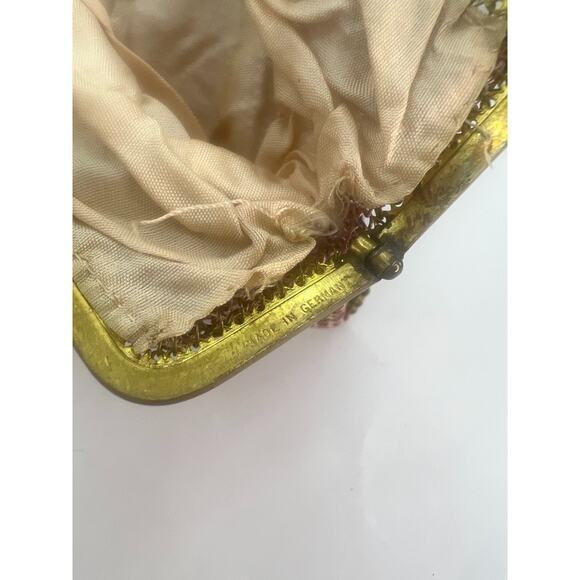 Antique Ornate German Enamel Mesh Coin Purse Bag Pink Repousse Frame Lining good - Picture 9 of 16